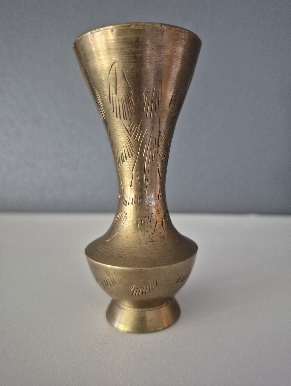 Vintage Etched Brass Accent Vase